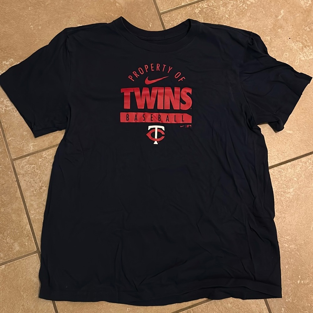 Nike Twins Logo Baseball Shirt Navy - Size Large